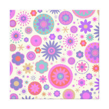 Pastel Rainbow Flower Pattern Stretched Canvas Print