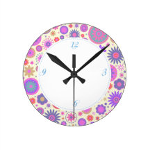 Pastel Rainbow Flower Pattern Wall Clocks