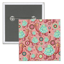 Pastel Shell Flower Tortoise Pattern Pinback Button