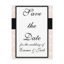 pastel soft light cream and pink damask post card