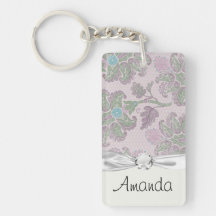 pastels spring floral damask rectangle acrylic keychain
