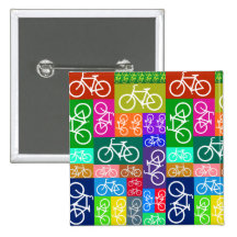 Patchwork Bicycles Art Pinback Buttons