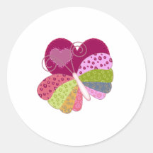 Patchwork Butterfly Heart Round Sticker