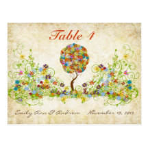 Patchwork Flower Tree Table Number Card Post Cards