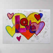 Patchwork Hearts Love Art Painting Poster Print
