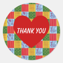 Patchwork Pattern Painting & Red Heart Round Stickers