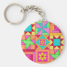Patchwork Quilt Art Key Chain