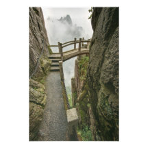 Pathway and small bridge, Yellow Mountain, Photographic Print