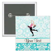 Patinage de glace turquoise de motif de damassé pin's avec agrafe