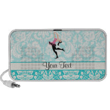 Patinage de glace turquoise de motif de damassé haut-parleurs ordinateur portable