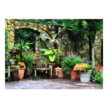 Patio Garden in the Rain Personalized Announcement
