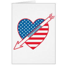 Patriot Bowling Heart Greeting Cards