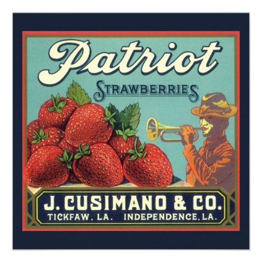 Patriot Strawberries Vintage Fruit Crate Label Art Custom Invite