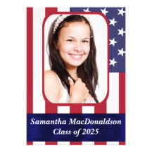 Patriotic American flag photo graduation Personalized Invites