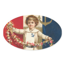 Patriotic Boy Oval Sticker
