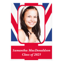 Patriotic British flag photo graduation Custom Invitation
