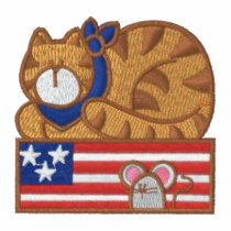 Patriotic cat mouse USA womens embroidered shirt