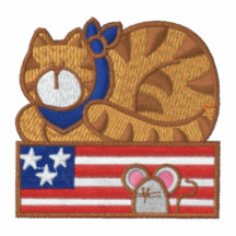 Patriotic cat mouse USA womens embroidered shirt