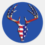 Patriotic Deer Skull Round Sticker
