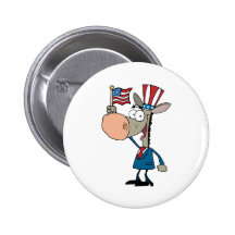 Patriotic Donkey Waving An American Flag Pins