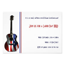 Patriotic Flag Guitar Labour Day Party Invitation