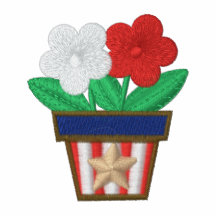 Patriotic flowers pot USA women's embroidery shirt