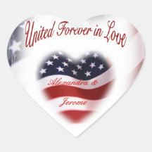 PATRIOTIC MILITARY AMERICAN FLAG WEDDING HEART STICKER