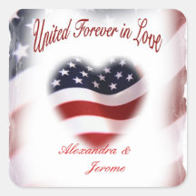 PATRIOTIC MILITARY AMERICAN FLAG WEDDING STICKER