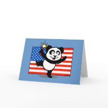 Patriotic Panda With American Flag Greeting Cards