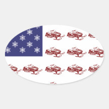 Patriotic Snowmobiling Oval Sticker