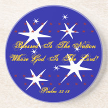 Patriotic star drink coaster blessed nation verse.