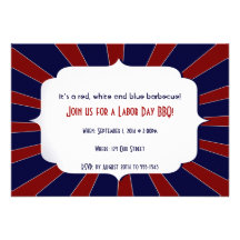 Patriotic Starburst Red White and Blue Labour Day Custom Invitation