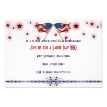 Patriotic US Flags and Stars Labour Day Custom Invites