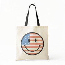 Patriotic USA Flag Smiley Face Tote Bags