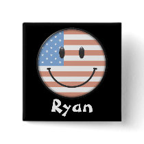 Patriotic USA Flag Smiley Face Pinback Button