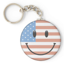 Patriotic USA Flag Smiley Face Key Chain