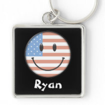 Patriotic USA Flag Smiley Face Keychain