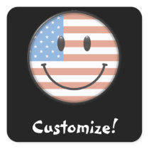 Patriotic USA Flag Smiley Face Square Stickers