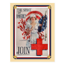 Patriotic USA - Red Cross Join Post Card