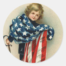 Patriotic Vintage_Boy and Flag_Sticker