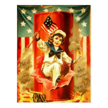 Patriotic Vintage Boy Fourth July Fireworks Card Post Cards