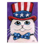 Patriotic White Persian Cat | 4th of July Postcard