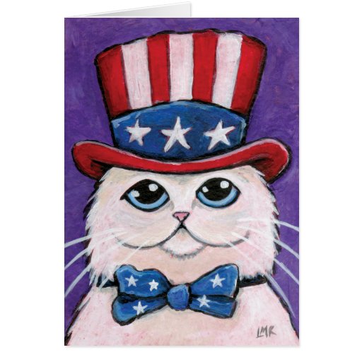 Patriotic White Persian Cat | Happy 4th of July Cards
