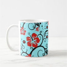 Pattern ARTs - hibiscus decor | cyan Coffee Mugs