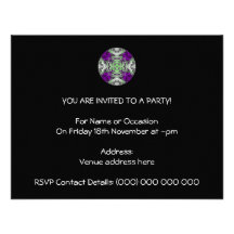 Pattern in Purple, Lime Green, Black and White. Custom Invitation
