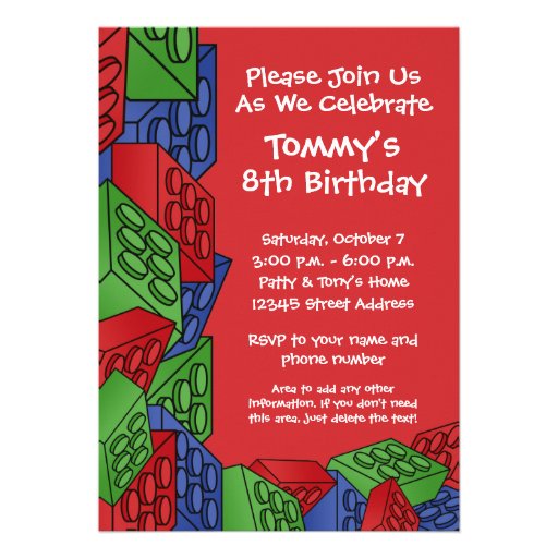 Pattern - Kids Building Blocks Birthday Party Personalized Invitation