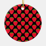 Pattern of Red Strawberries on Black Ornaments