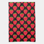 Pattern of Red Strawberries on Black Towel