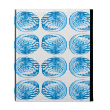 Pattern of Shells in Bright Blue. iPad Folio Covers