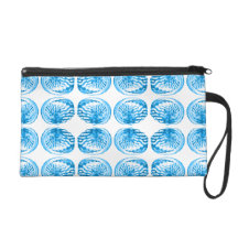 Pattern of Shells in Bright Blue. Wristlet Clutch